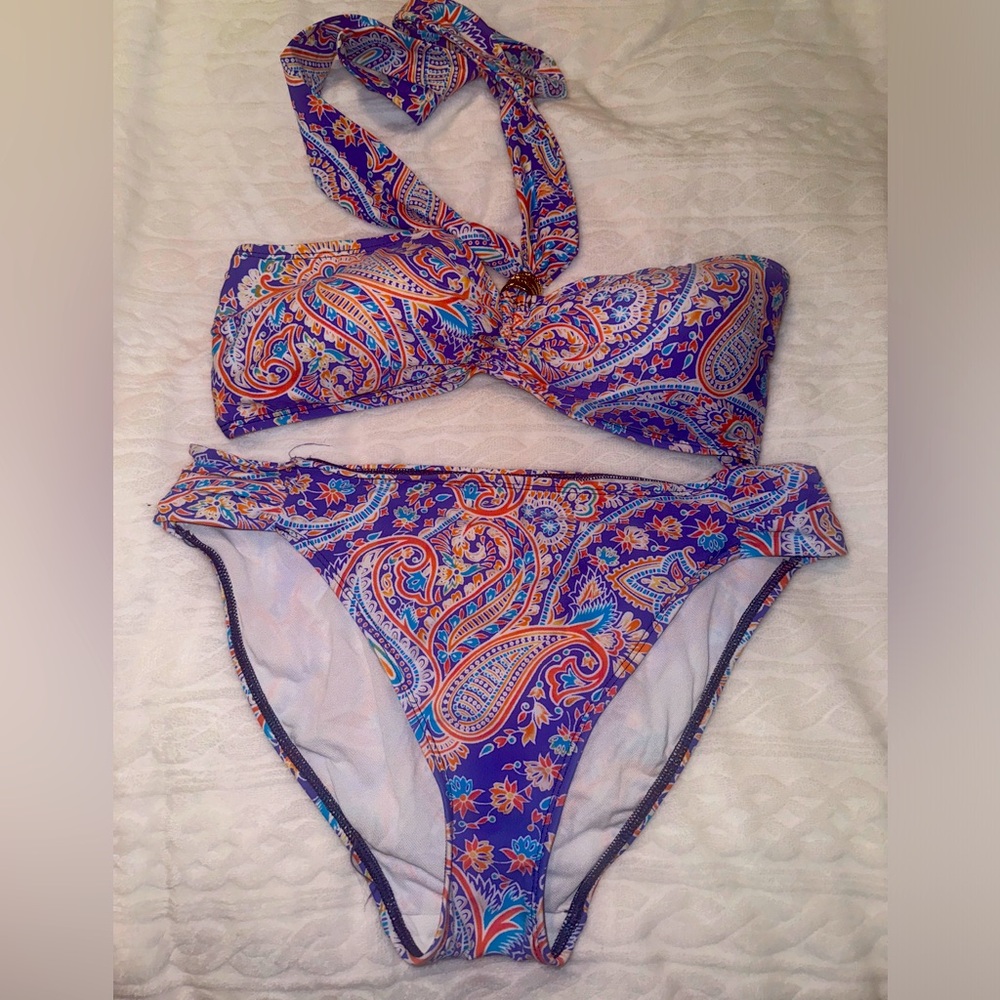 Ralph Lauren Bikini Set Women’s Size 12  paisley Bandeau Swimsuit Two piece